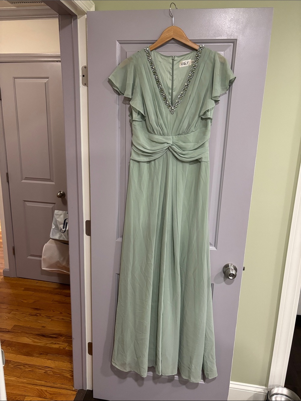 Elegant Beaded Sage Green Evening Dress